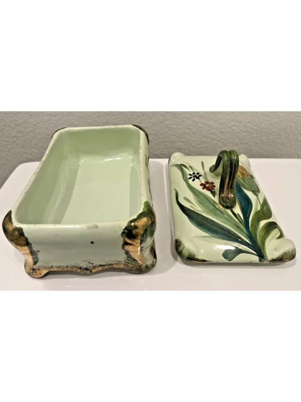 Vtg Italian Hand Painted Footed Porcelain Trinket Vanity Box Numbered Victorian